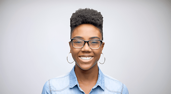Smiling woman with glasses